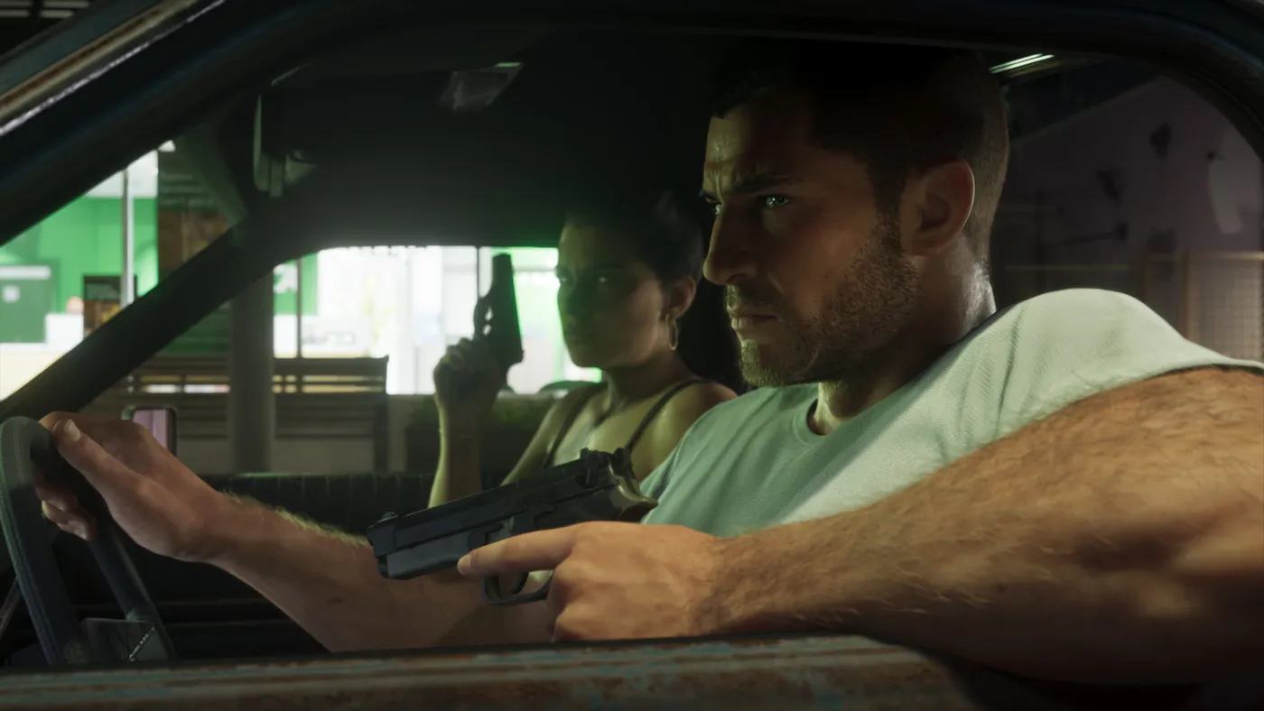 Jason e Lucia armados dentro de um carro