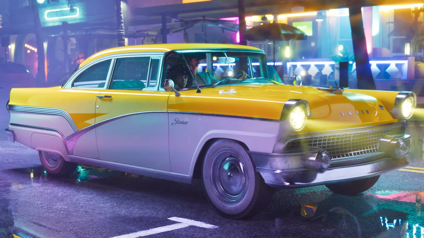 Vapid Stanier amarelo estacionado numa rua de Vice City